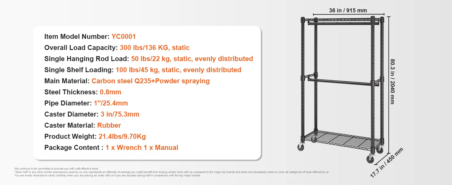 SucceBuy Clothing Garment Rack Heavy Duty Clothes Rack Adjustable Length Clothes Rack w/ Bottom Shelf & Wheels for Laundry Room