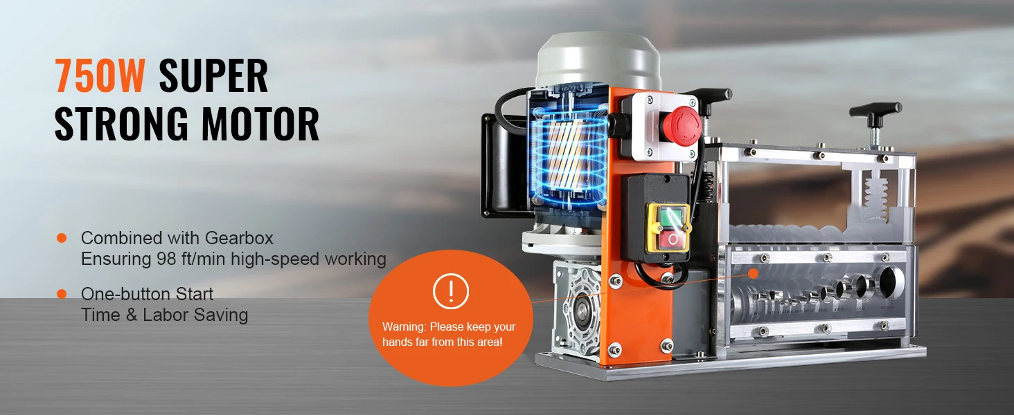 SucceBuy Electric Wire Stripping Machine Cable Stripper Peeler 750W 1.5-32mm 10 Channels Acrylic+Aluminum Scrap Copper Recycling