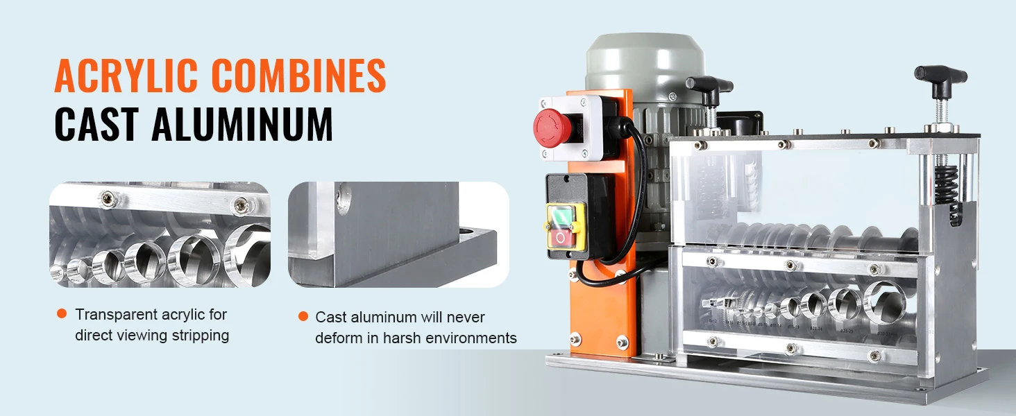 SucceBuy Electric Wire Stripping Machine Cable Stripper Peeler 750W 1.5-32mm 10 Channels Acrylic+Aluminum Scrap Copper Recycling