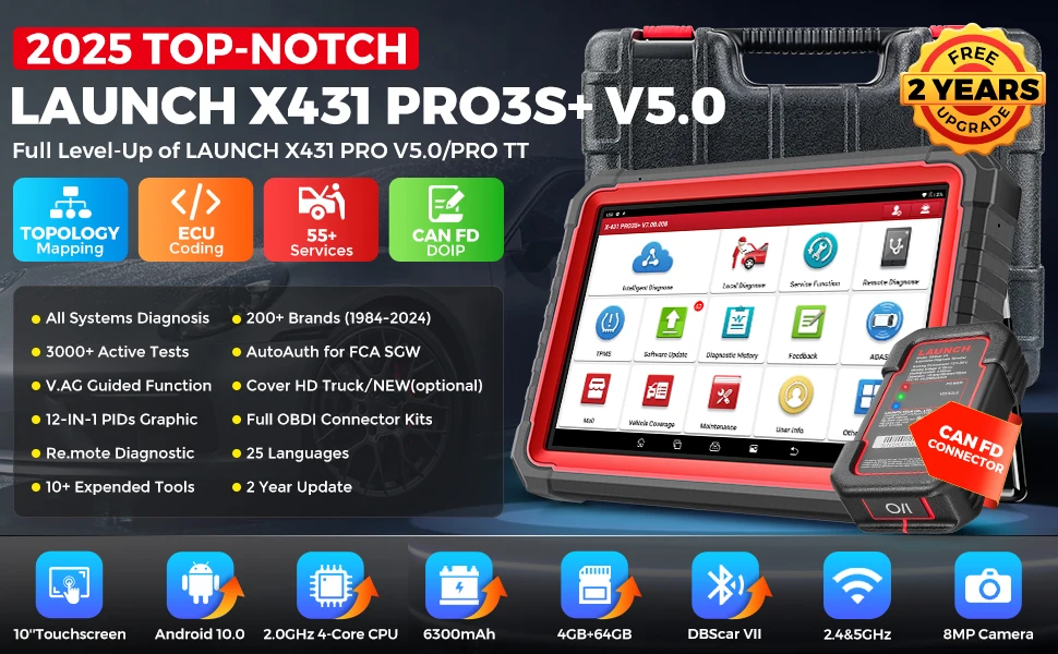 LAUNCH X431 PRO3S+ V5.0 10.1" Full system Automotive Diagnostic tools ECU Coding Active test obd2 scannner pk x431 pro v+