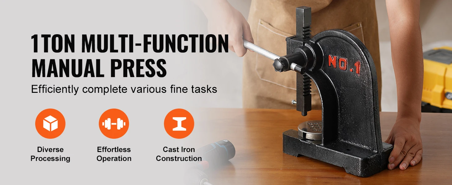 SucceBuy 1 Ton Arbor Press Manual Arbor Press Cast Iron Heavy-duty Manual Desktop Arbor Press Precision Hand Press for Stamping