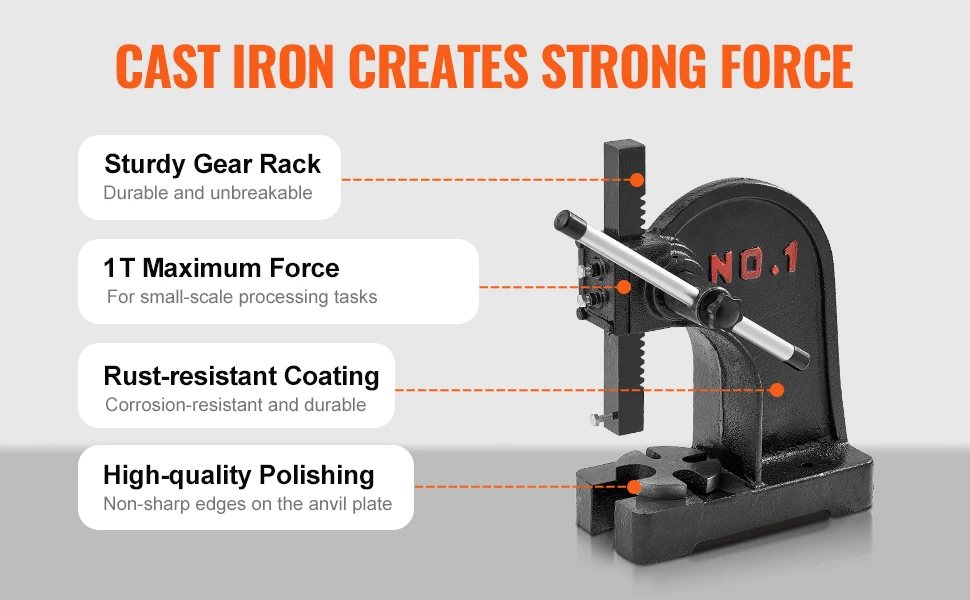 SucceBuy 1 Ton Arbor Press Manual Arbor Press Cast Iron Heavy-duty Manual Desktop Arbor Press Precision Hand Press for Stamping
