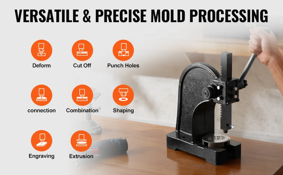 SucceBuy 1 Ton Arbor Press Manual Arbor Press Cast Iron Heavy-duty Manual Desktop Arbor Press Precision Hand Press for Stamping