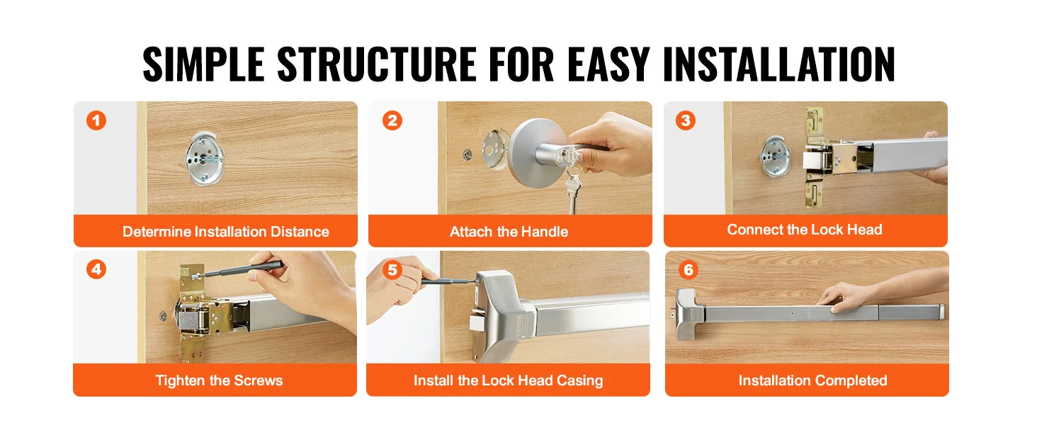 SucceBuy Push Bar Door Locks Stainless Steel Panic Bars Exit Doors with Exterior Lever Push Bar Panic Exit Device Door Hardware