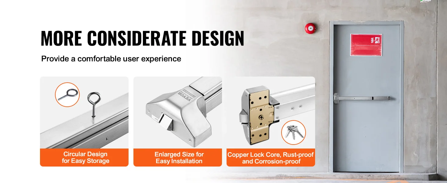 SucceBuy Push Bar Door Locks Stainless Steel Panic Bars Exit Doors with Exterior Lever Push Bar Panic Exit Device Door Hardware