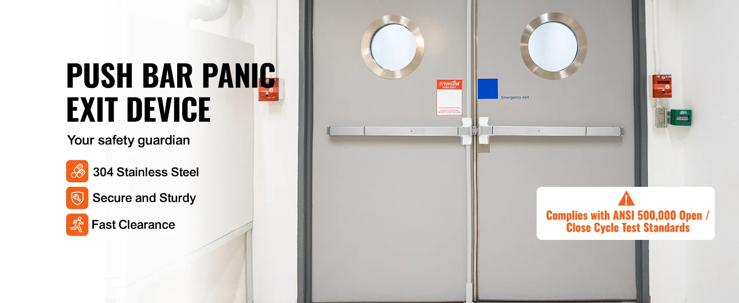 SucceBuy Push Bar Door Locks Stainless Steel Panic Bars Exit Doors with Exterior Lever Push Bar Panic Exit Device Door Hardware