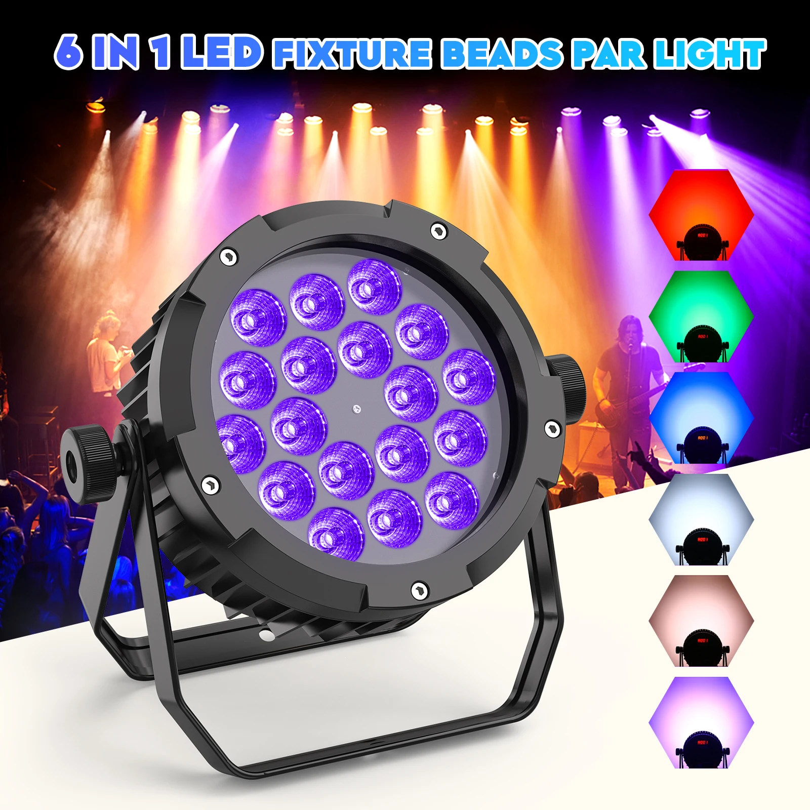 U'King 4PCS 150W LED Par Light 18x10W RGBWA+UV Waterproof 6in1 18LED Fixture Beads Stage Light DMX512 DJ Light for Disco Dance