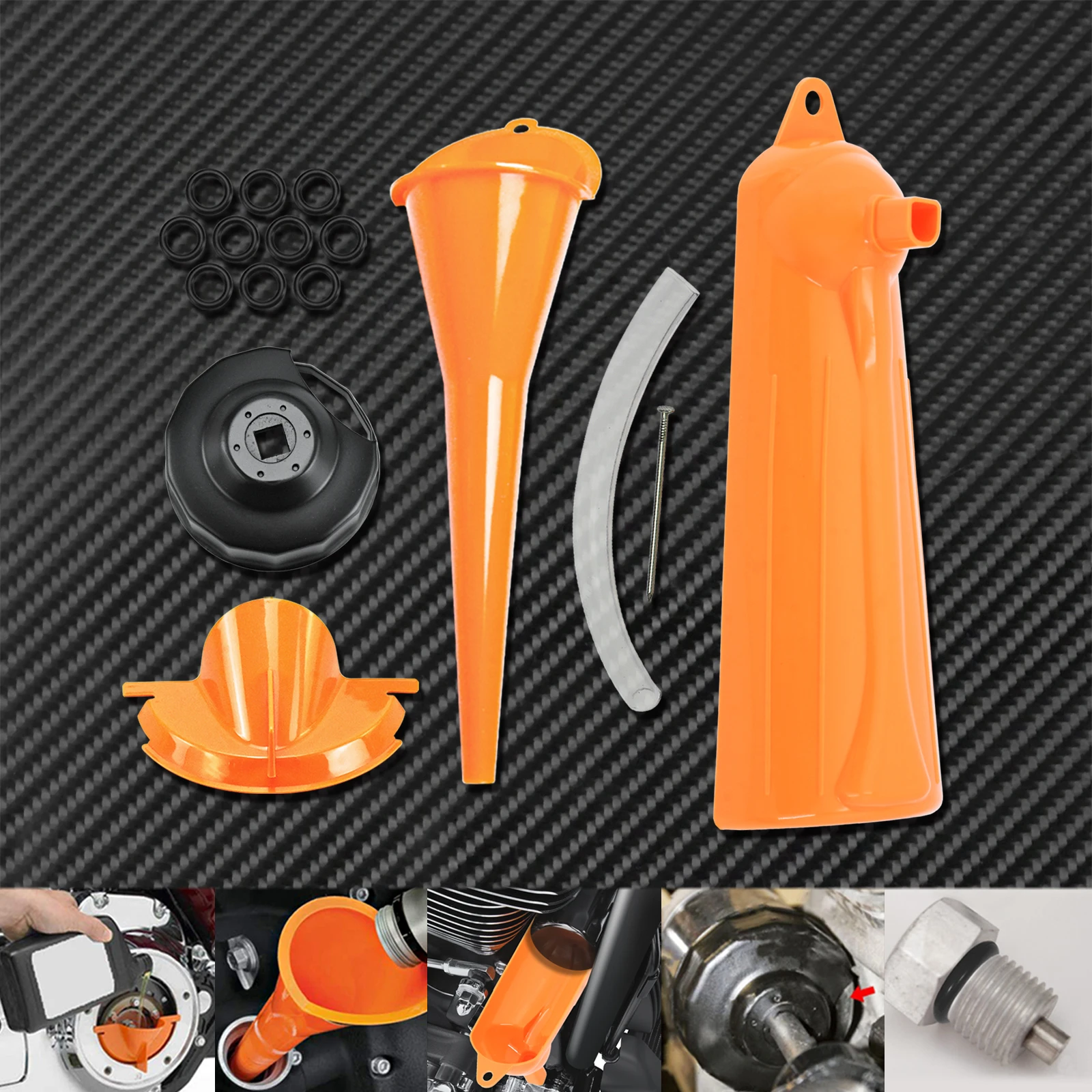 Motorcycle End Cap Style Oil Filter Wrench Oil Filter Funnel Filler Cover 1105 Sealing O-Ring For Harley Sportster Touring Dyna