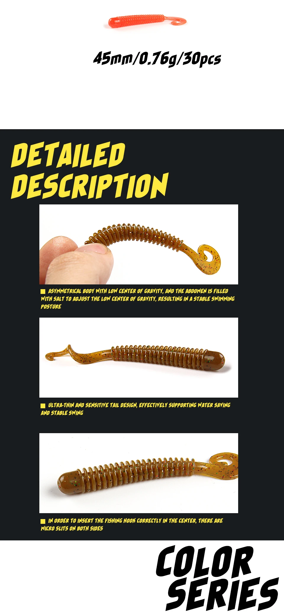 SUPERCONTINENTWobbler soft lure with tail, artificial bait ideal for bass fishing, 65mm, 45mm