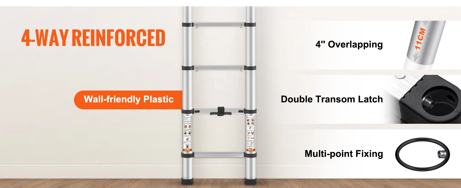SucceBuy Telescoping Ladder 12.5 FT Aluminum One-Button Retraction Collapsible Extension 375 LBS Capacity w/Non-Slip for Home RV