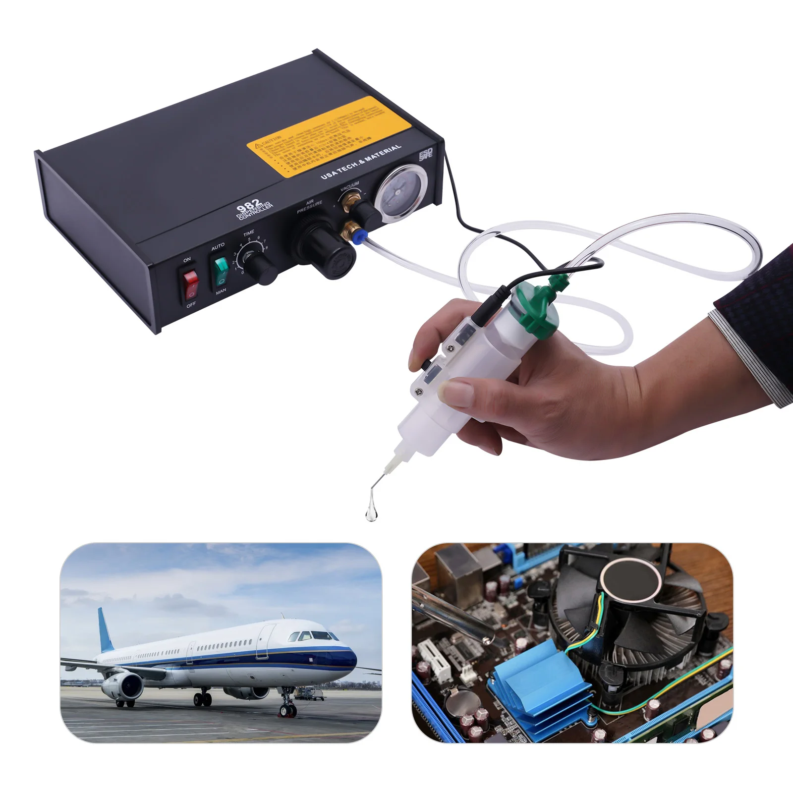 Semi‑Automatic Pneumatic Glue Dispenser, Solder Paste Adhesive Dispensing Controller with Vacuum Back‑Suction for Electronic Component Bonding