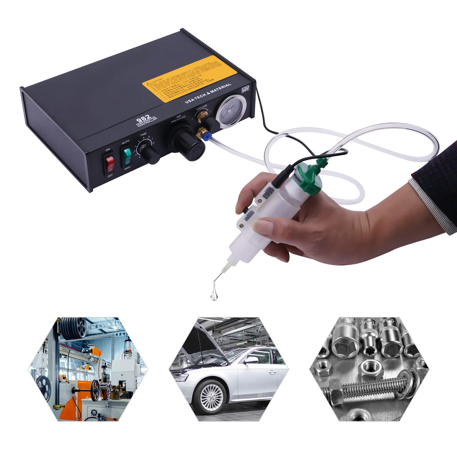 Semi‑Automatic Pneumatic Glue Dispenser, Solder Paste Adhesive Dispensing Controller with Vacuum Back‑Suction for Electronic Component Bonding