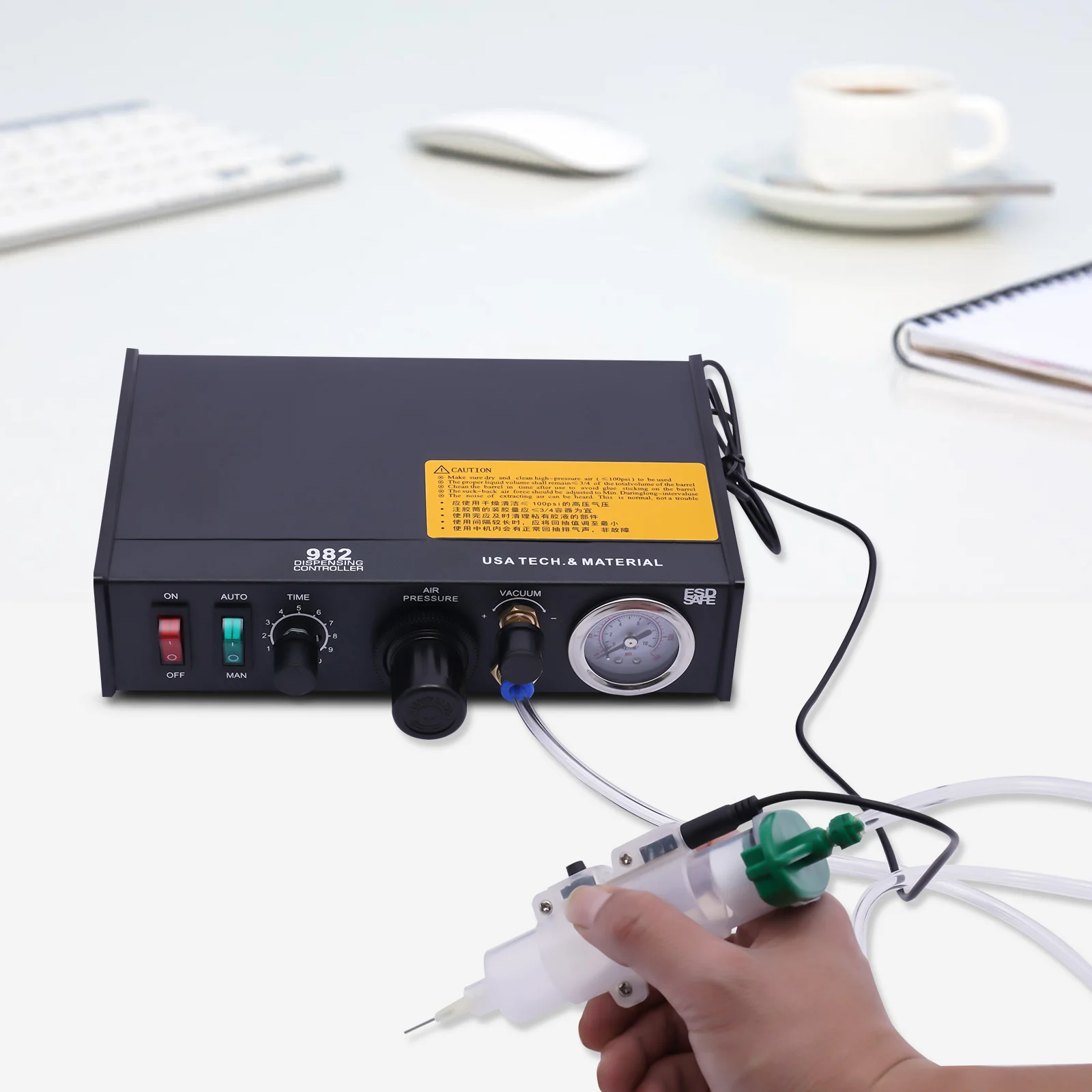 Semi‑Automatic Pneumatic Glue Dispenser, Solder Paste Adhesive Dispensing Controller with Vacuum Back‑Suction for Electronic Component Bonding