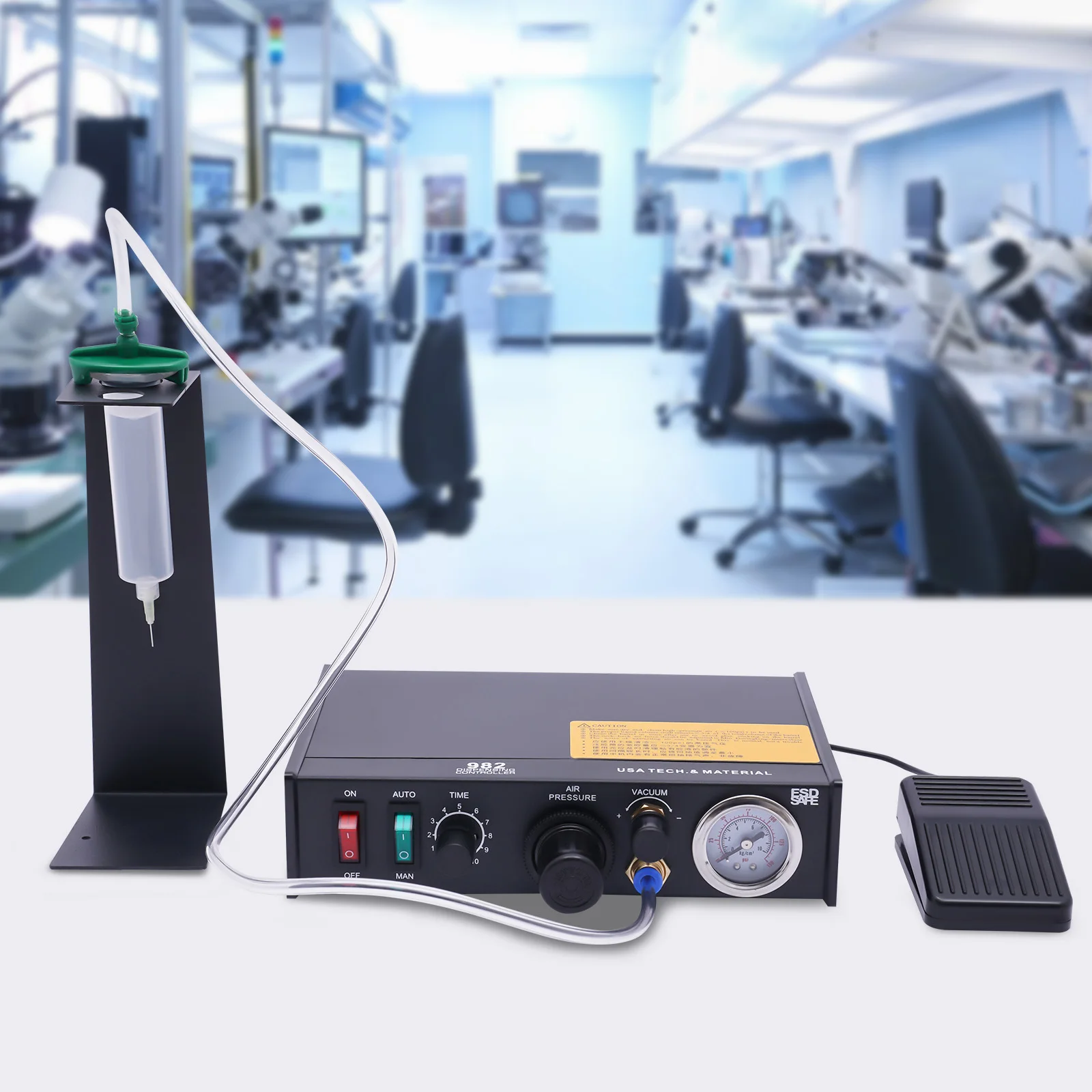 Semi‑Automatic Pneumatic Glue Dispenser, Solder Paste Adhesive Dispensing Controller with Vacuum Back‑Suction for Electronic Component Bonding