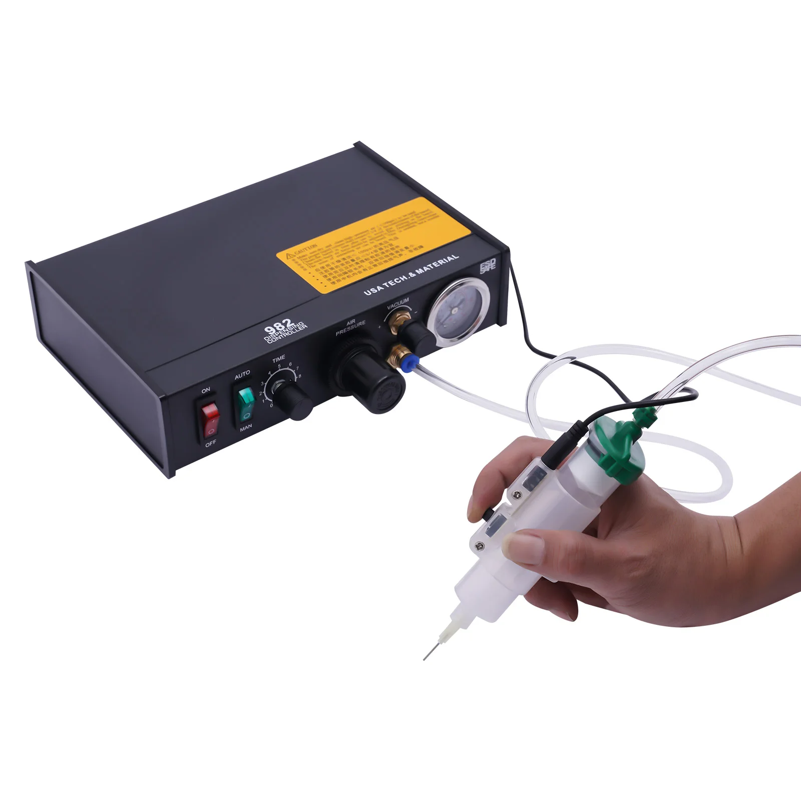Semi‑Automatic Pneumatic Glue Dispenser, Solder Paste Adhesive Dispensing Controller with Vacuum Back‑Suction for Electronic Component Bonding