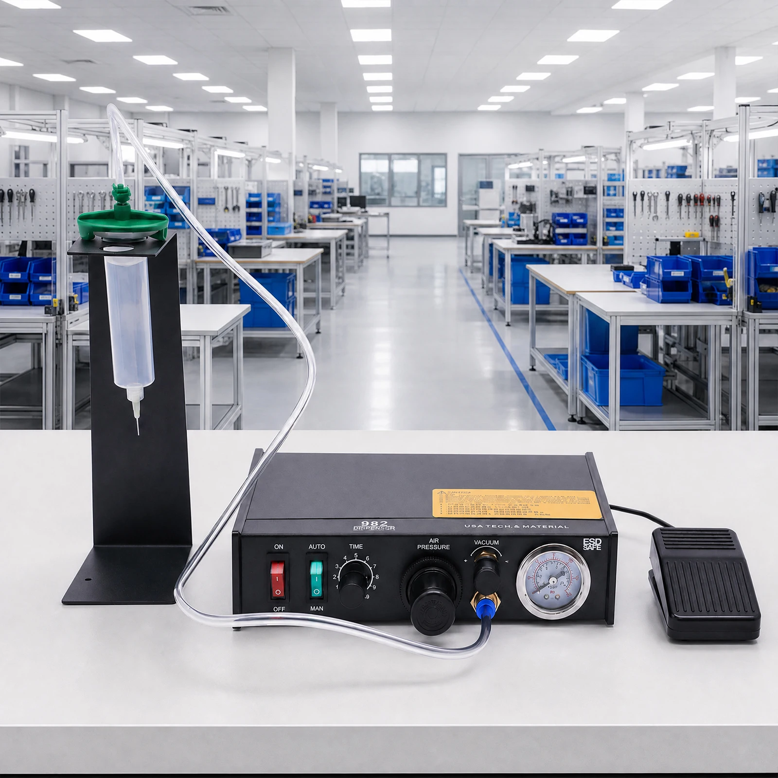 Semi‑Automatic Pneumatic Glue Dispenser, Solder Paste Adhesive Dispensing Controller with Vacuum Back‑Suction for Electronic Component Bonding