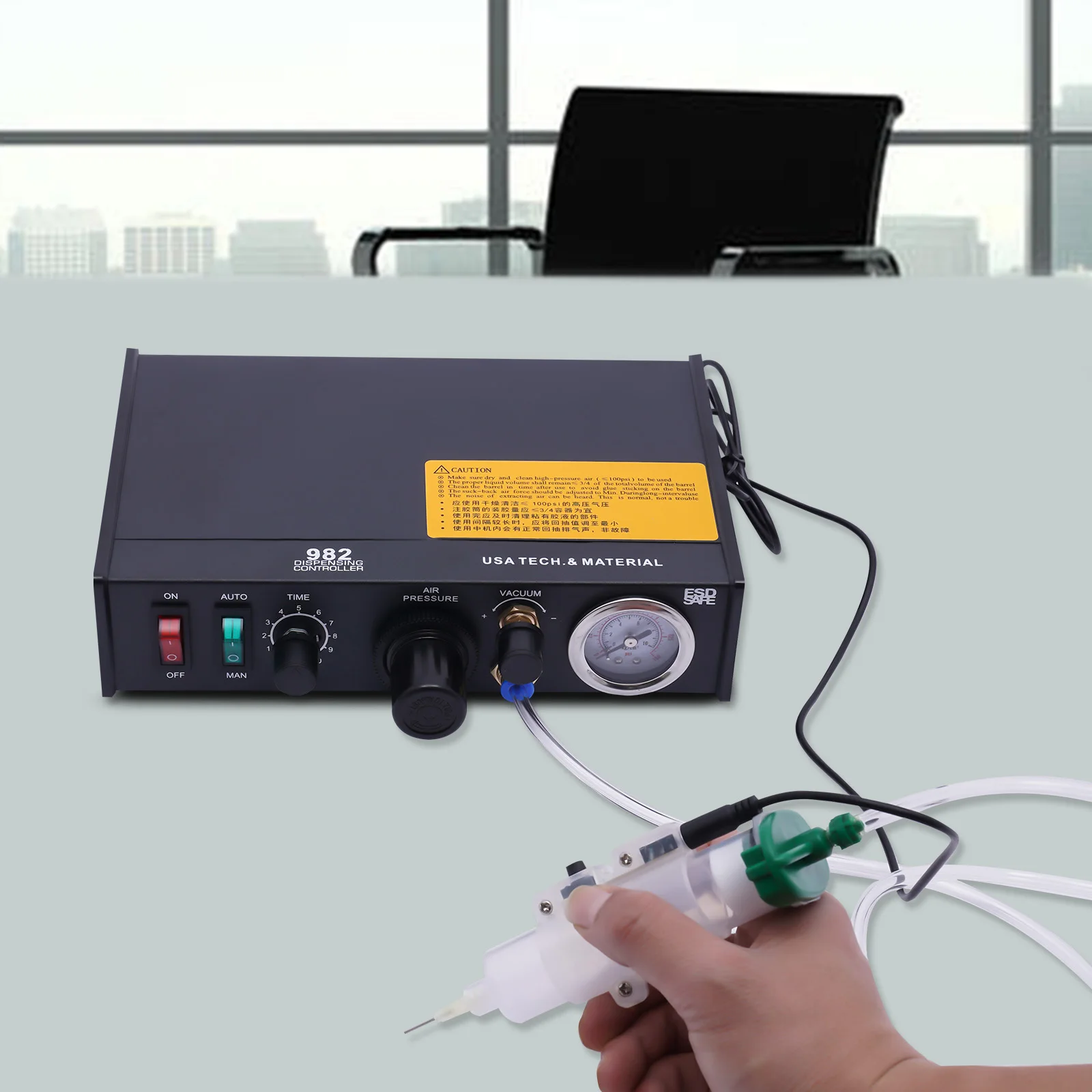 Semi‑Automatic Pneumatic Glue Dispenser, Solder Paste Adhesive Dispensing Controller with Vacuum Back‑Suction for Electronic Component Bonding