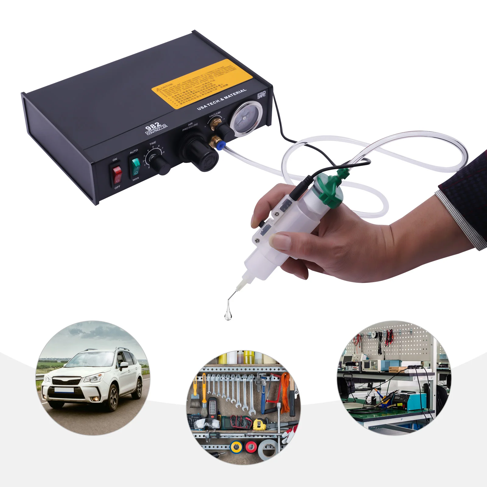 Semi‑Automatic Pneumatic Glue Dispenser, Solder Paste Adhesive Dispensing Controller with Vacuum Back‑Suction for Electronic Component Bonding