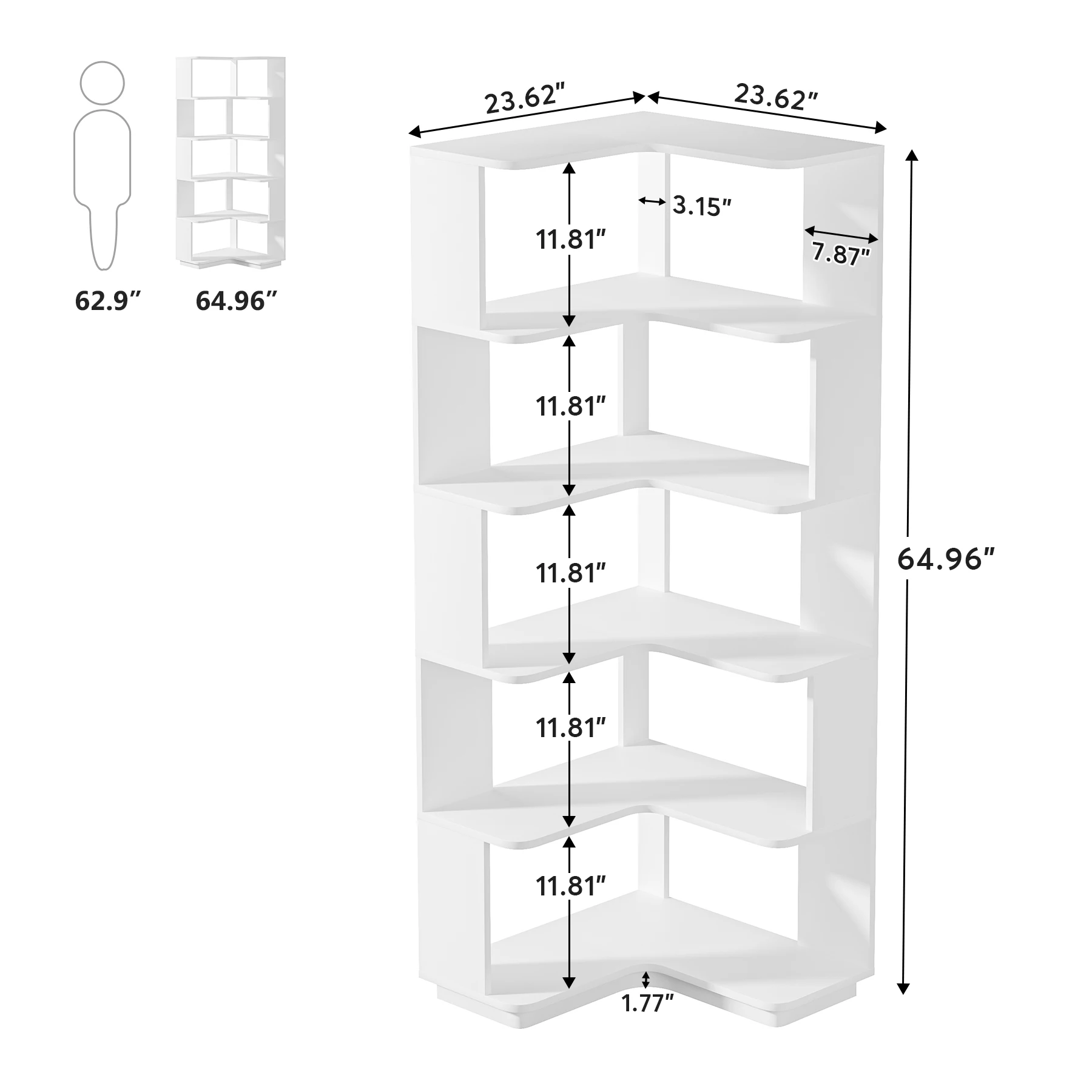 Tribesigns 6 Tier Corner Bookshelf, 64.96 Inch Tall Industrial Corner Bookcase with Anti-Drop Panel,Wood Grain Corner Shelf