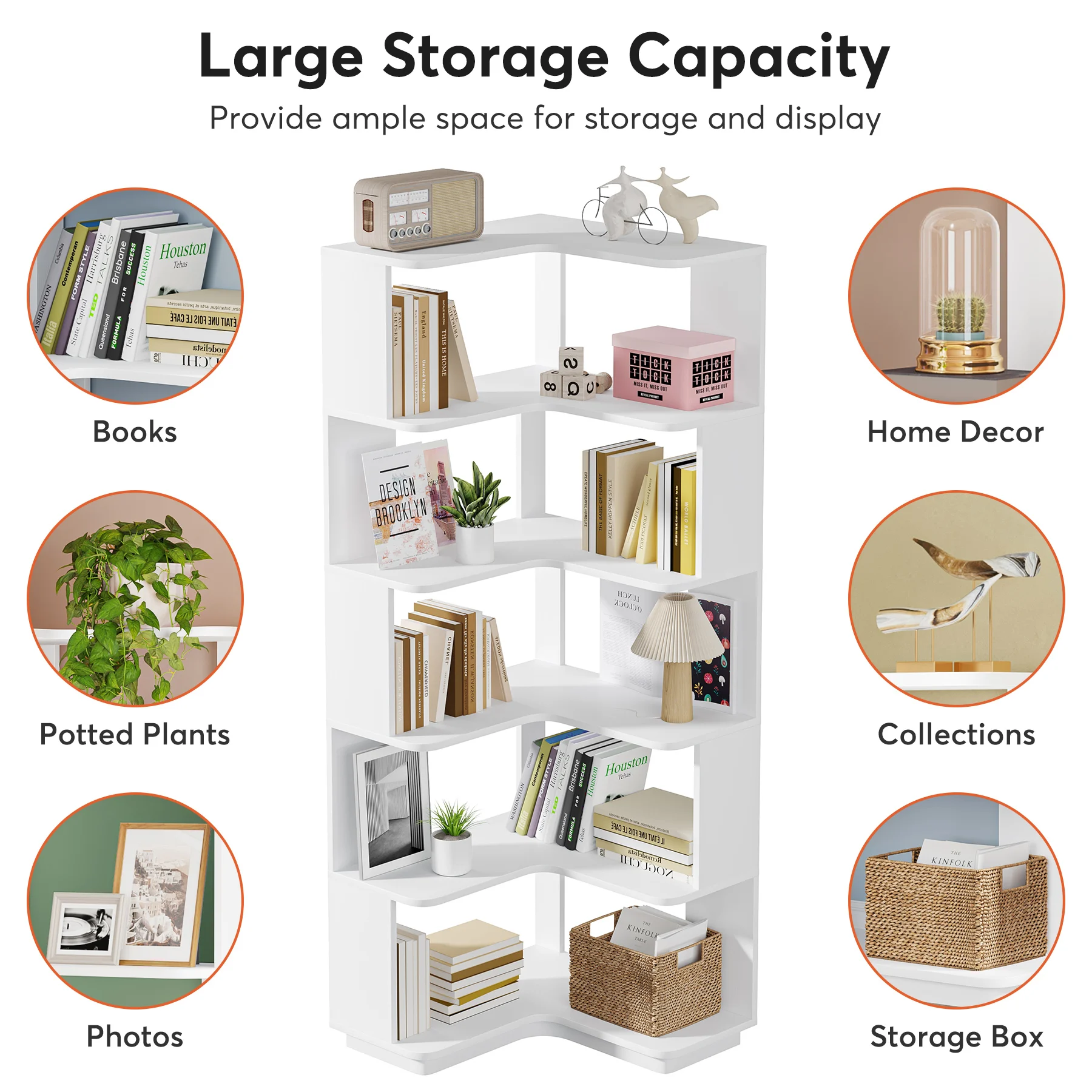 Tribesigns 6 Tier Corner Bookshelf, 64.96 Inch Tall Industrial Corner Bookcase with Anti-Drop Panel,Wood Grain Corner Shelf