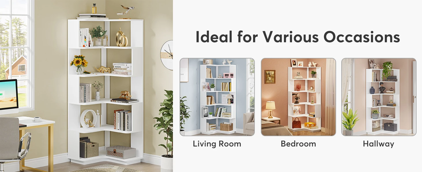 Tribesigns 6 Tier Corner Bookshelf, 64.96 Inch Tall Industrial Corner Bookcase with Anti-Drop Panel,Wood Grain Corner Shelf
