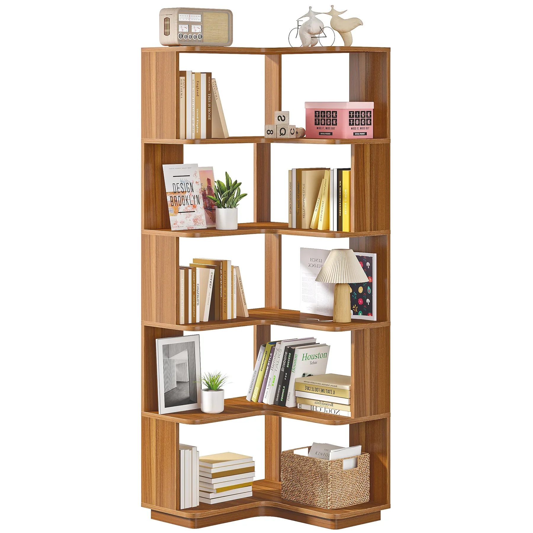 Tribesigns 6 Tier Corner Bookshelf, 64.96 Inch Tall Industrial Corner Bookcase with Anti-Drop Panel,Wood Grain Corner Shelf