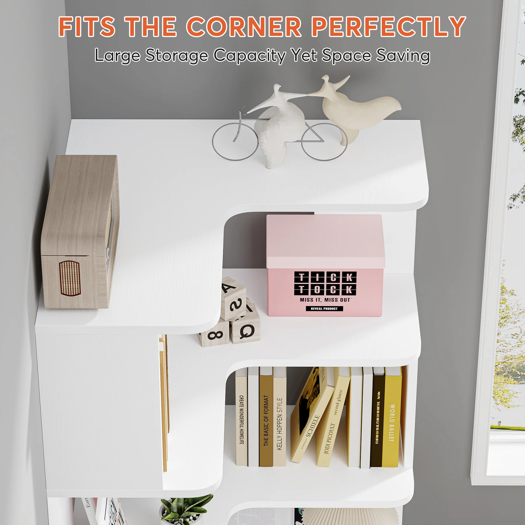 Tribesigns 6 Tier Corner Bookshelf, 64.96 Inch Tall Industrial Corner Bookcase with Anti-Drop Panel,Wood Grain Corner Shelf