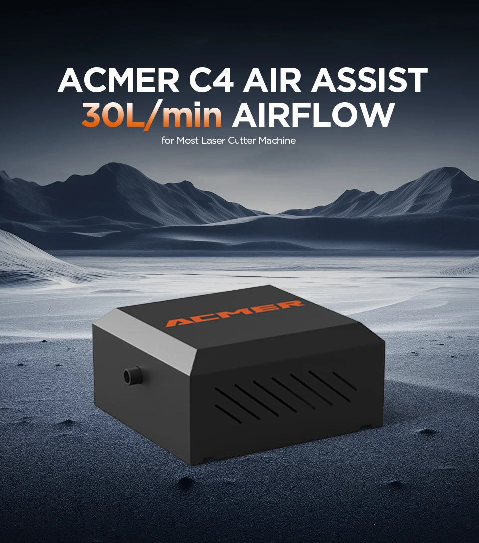 ACMER C4 Air Pump 30L/min Air Airflow Assist Kit Remove Smoke Dust Adjustable Air Assist System for Laser Engraving Machine