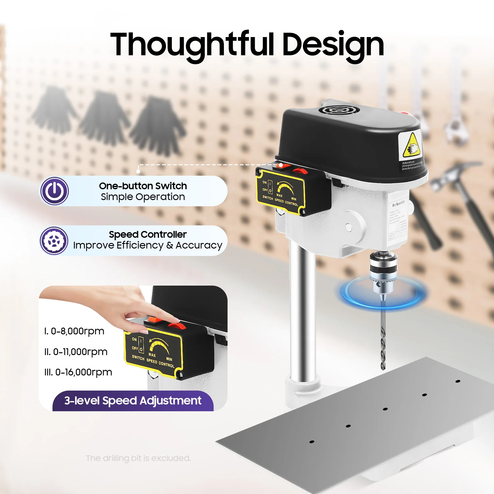 Corded Mini Table Drill Press Stand 340W 16000rpm 3 Speed Mini Electric Wood Hole Drilling Machine Bit 1mm-10mm Low Noise