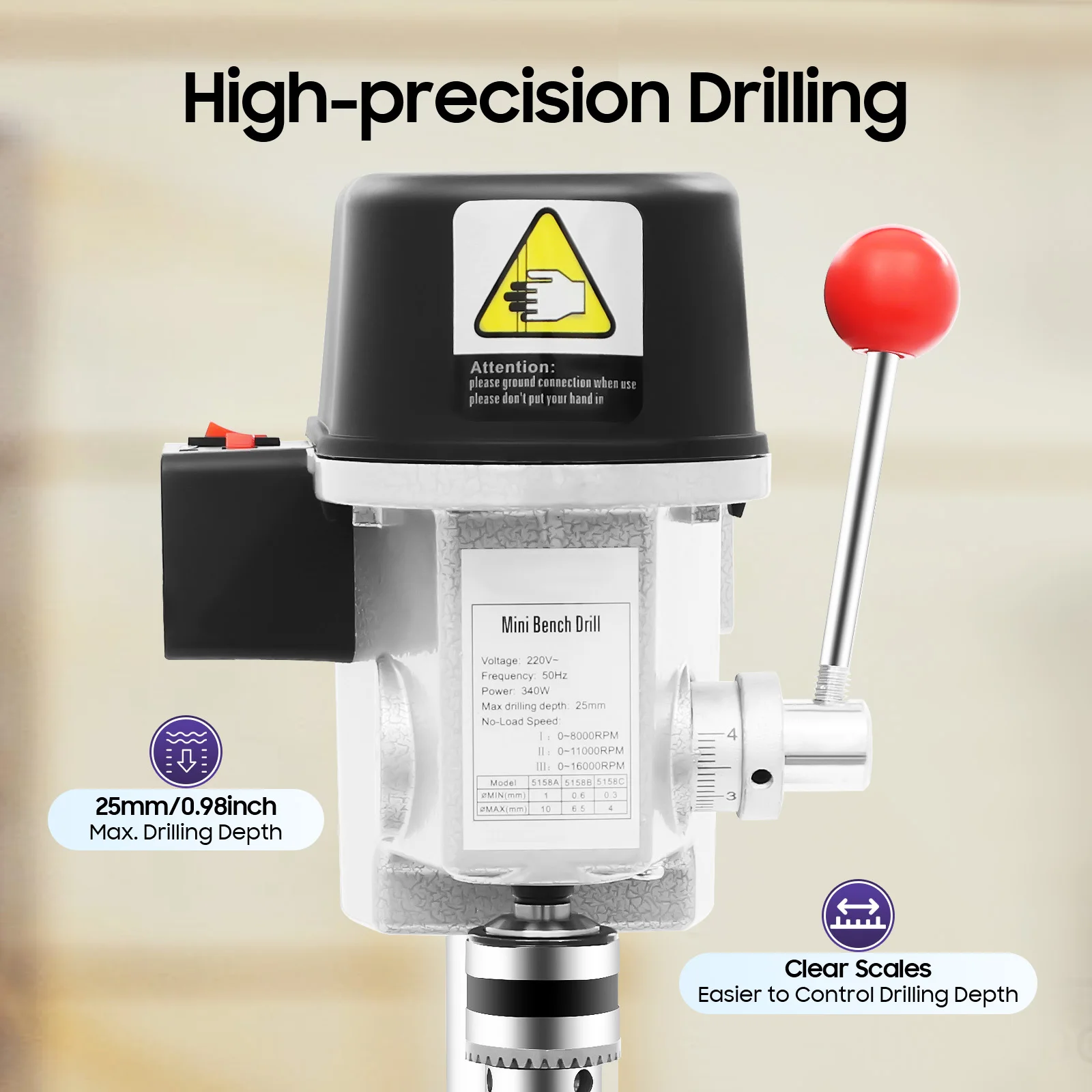 Corded Mini Table Drill Press Stand 340W 16000rpm 3 Speed Mini Electric Wood Hole Drilling Machine Bit 1mm-10mm Low Noise