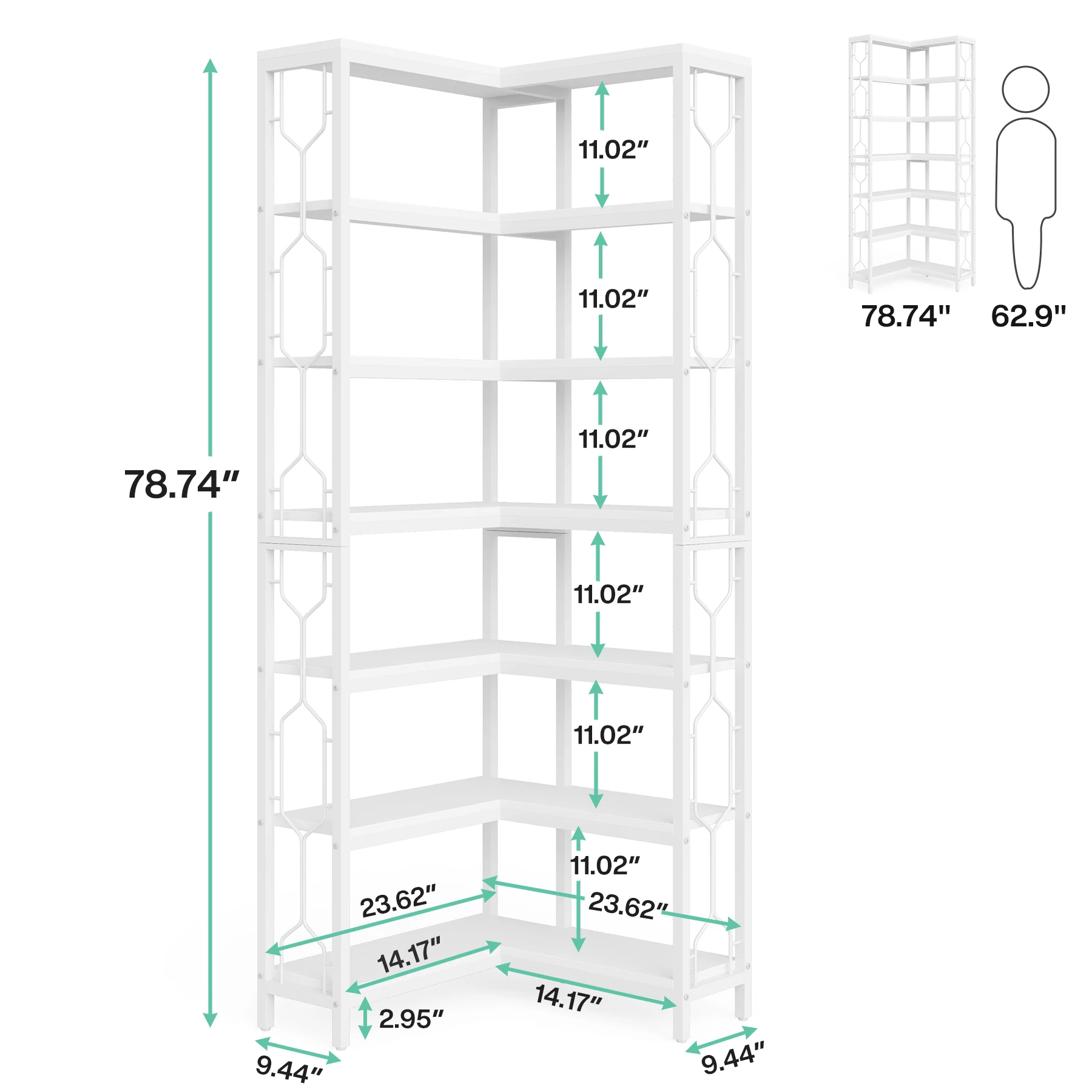 Tribesigns Corner Shelf, 7-Tier Industrial Corner Bookshelf, Wood and Metal Corner Etagere Bookcase, Freestanding Display Shelf