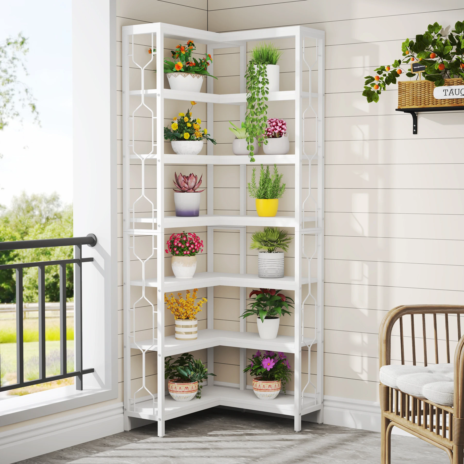 Tribesigns Corner Shelf, 7-Tier Industrial Corner Bookshelf, Wood and Metal Corner Etagere Bookcase, Freestanding Display Shelf