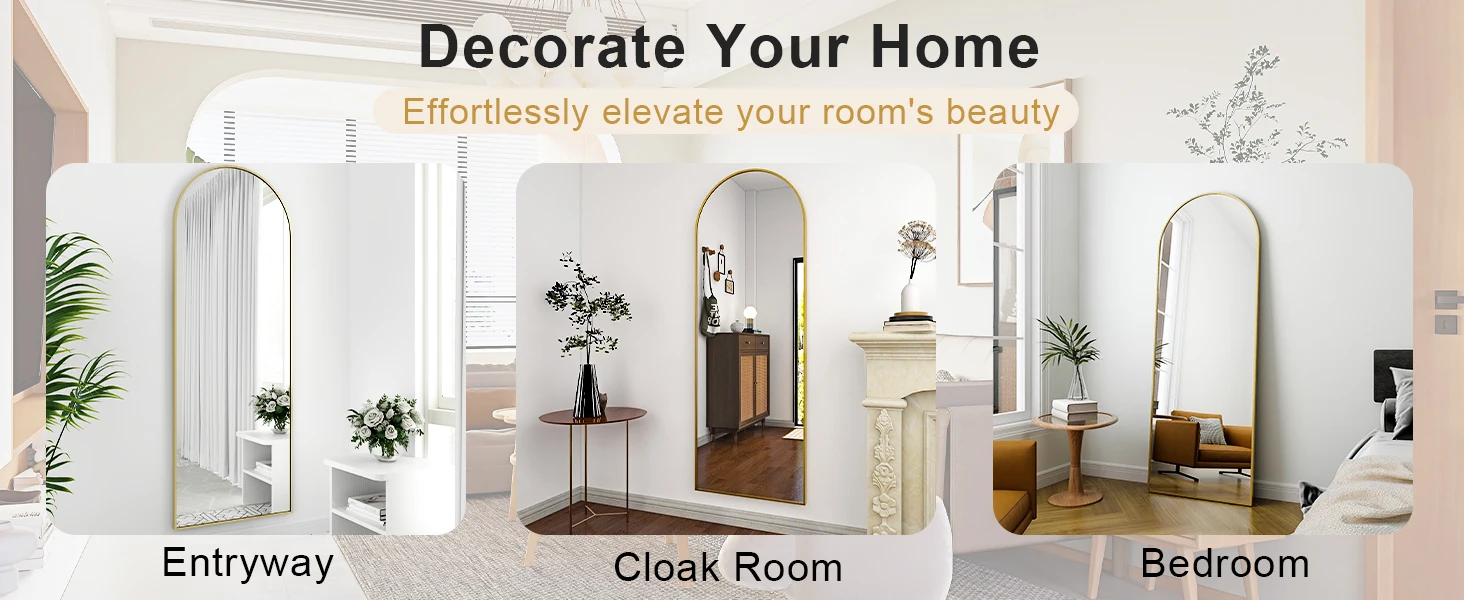 21x64 inch Arched Full Length Mirror-Aluminum Alloy Frame High Definition-Full Body Mirror for Bedroom or Living Room