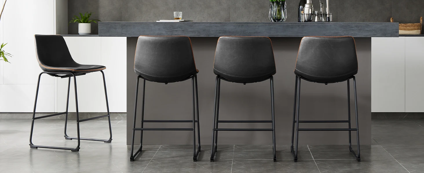 JHK Pu Leather Bar Stools Set of 2 Counter Height High Kitchen Dining Chairs Comfortable Sponge Cushion Island Modern Stool