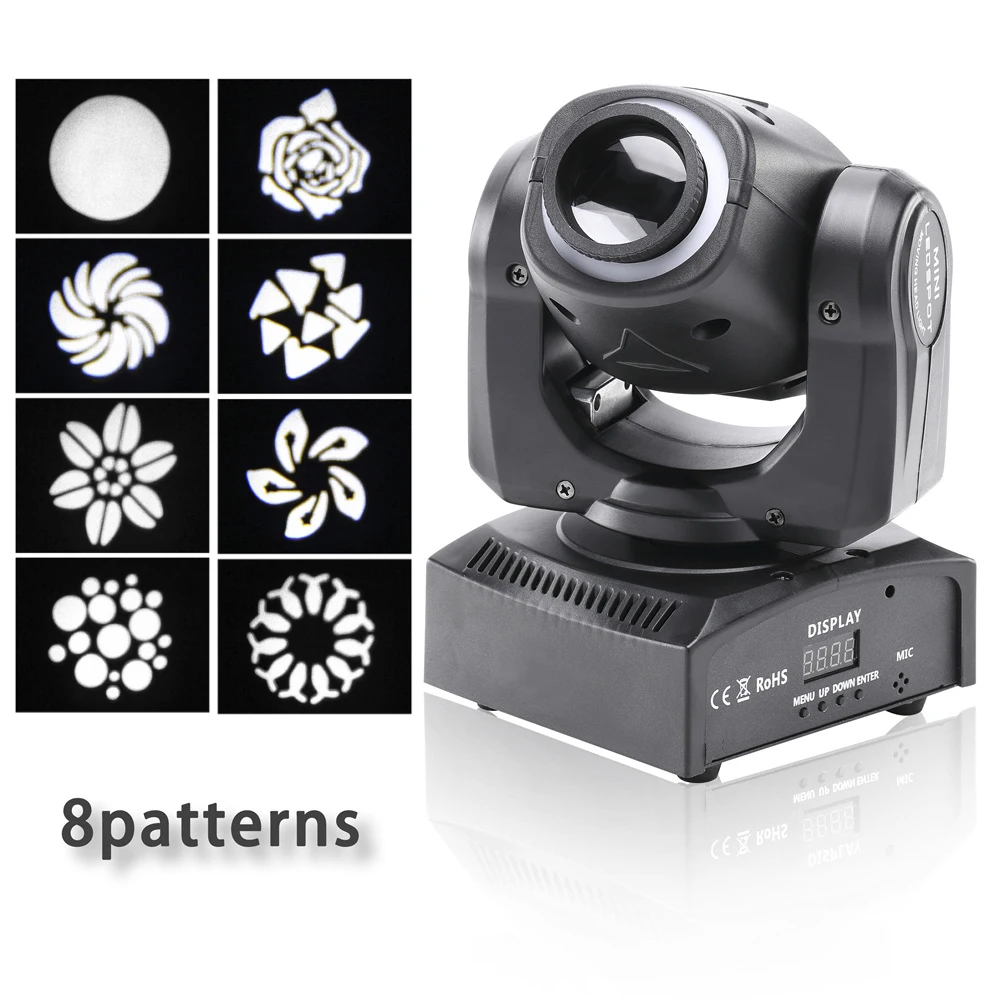U'King 120W LED Beam Moving Head Light RGB Color Mixing 8 Patterns DMX Effect Light Rotating Stage Light for DJ Show Party KTV