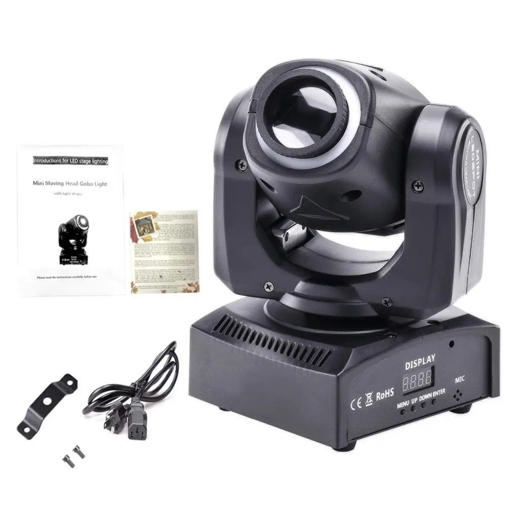 U'King 120W LED Beam Moving Head Light RGB Color Mixing 8 Patterns DMX Effect Light Rotating Stage Light for DJ Show Party KTV