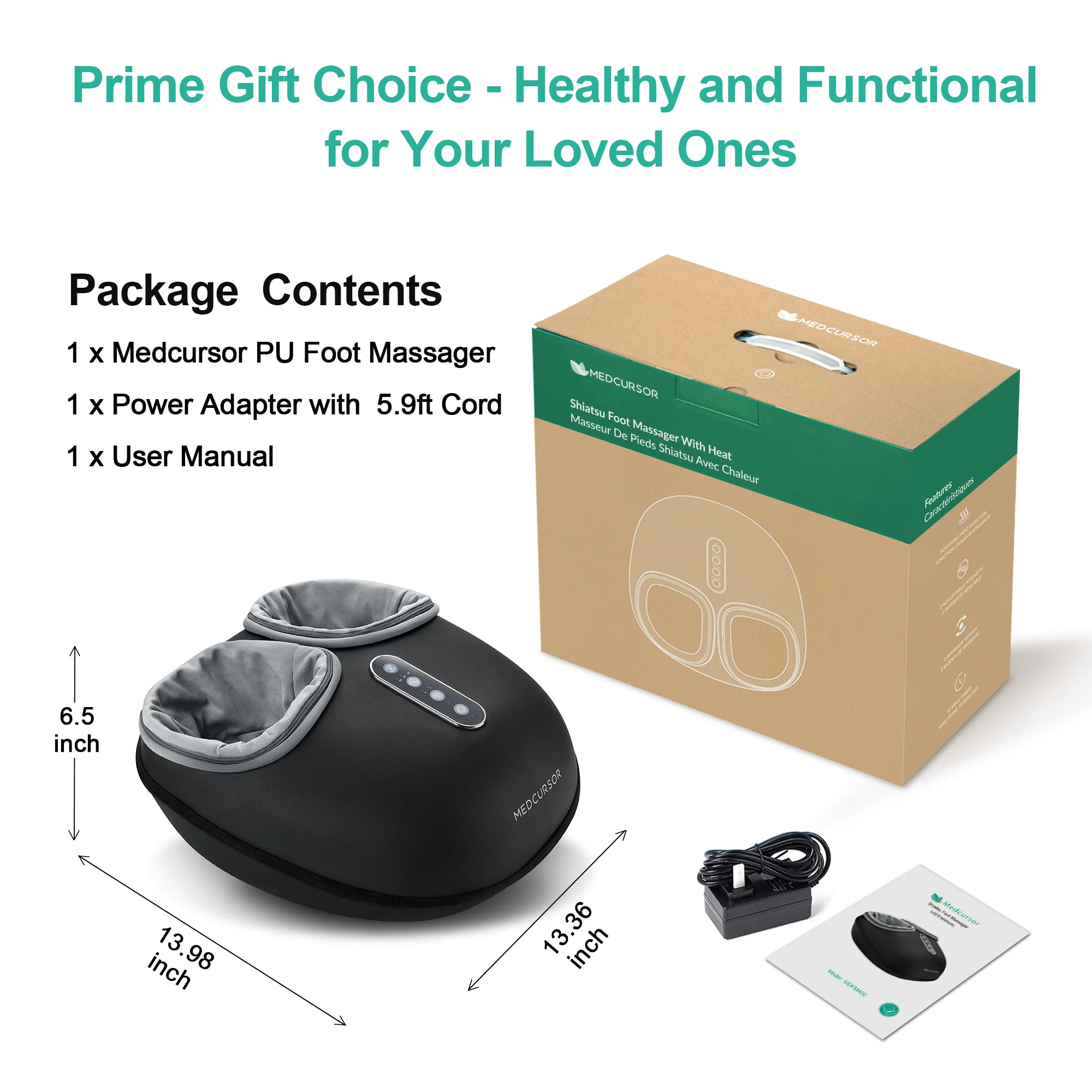 Medcursor Electric Shiatsu Foot Massager with Soothing Heat, Deep Kneading Roller for Relaxation, Foot Massage Machine for Home Office