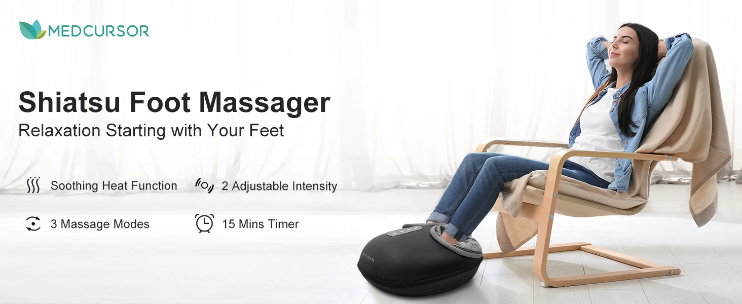Medcursor Electric Shiatsu Foot Massager with Soothing Heat, Deep Kneading Roller for Relaxation, Foot Massage Machine for Home Office