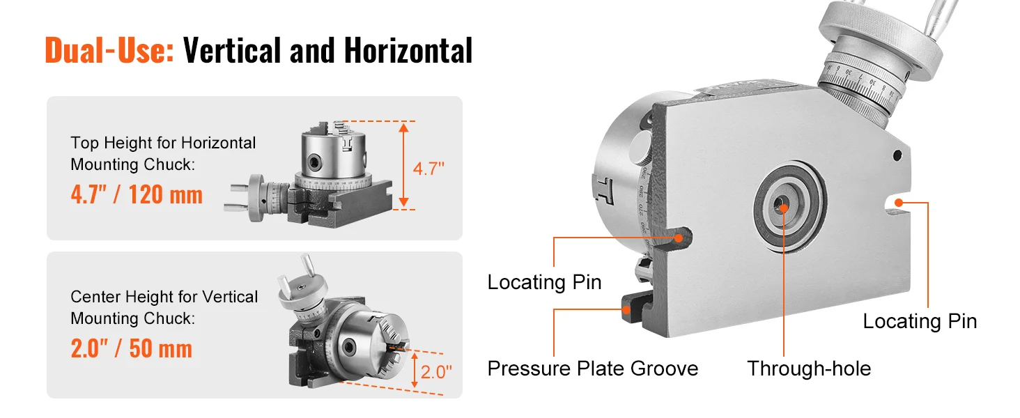 SucceBuy Precision Milling Rotary Table 4''/100mm Horizontal Vertical Model with 3-Jaw Chuck Indexing Tools for Milling Machines