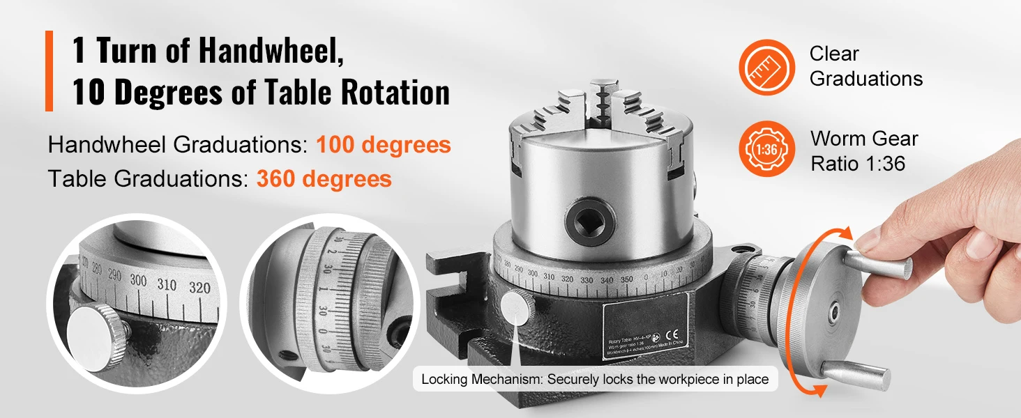 SucceBuy Precision Milling Rotary Table 4''/100mm Horizontal Vertical Model with 3-Jaw Chuck Indexing Tools for Milling Machines