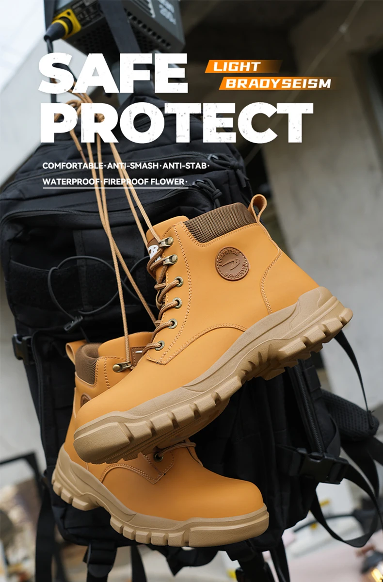 High-top PU anti-smash anti-puncture breathable safety shoes
