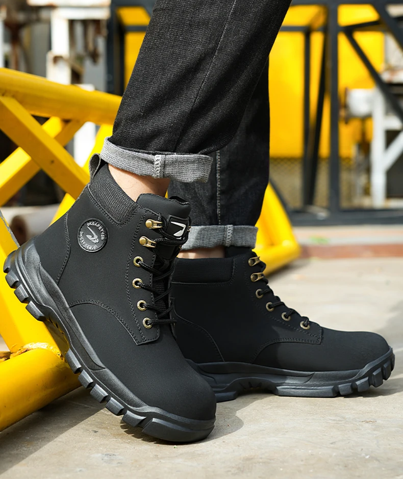 High-top PU anti-smash anti-puncture breathable safety shoes