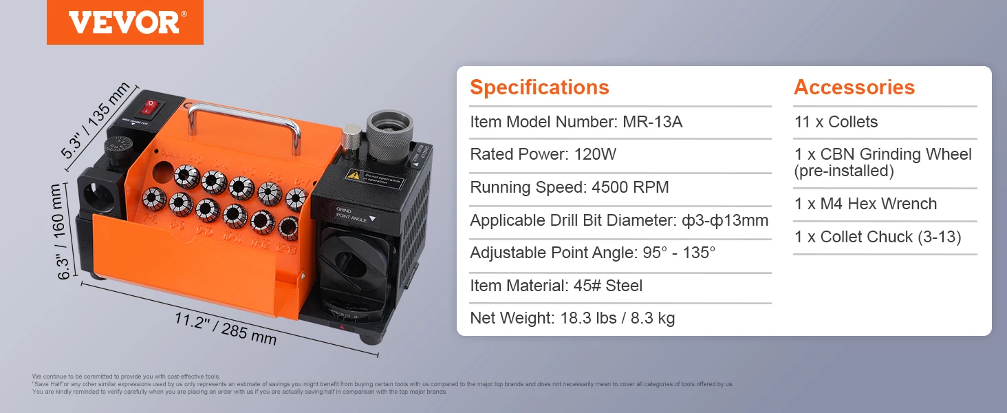 SucceBuy Drill Bits Sharpener MR-13A MR-13B MR-20G Mill Grinder Portable Sharpening Machine with 18/11 Collets For Workshop