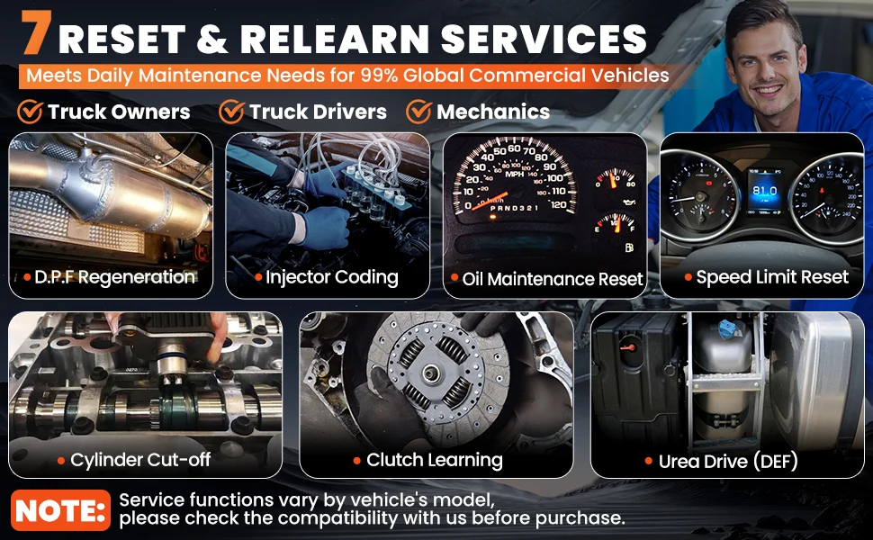 LAUNCH CRP129 HD Elite 24V Heavy Duty Truck All Systems Diagnostic Tools 7 Service Oil Speed Limit Injector DPF OBD2 Scanner