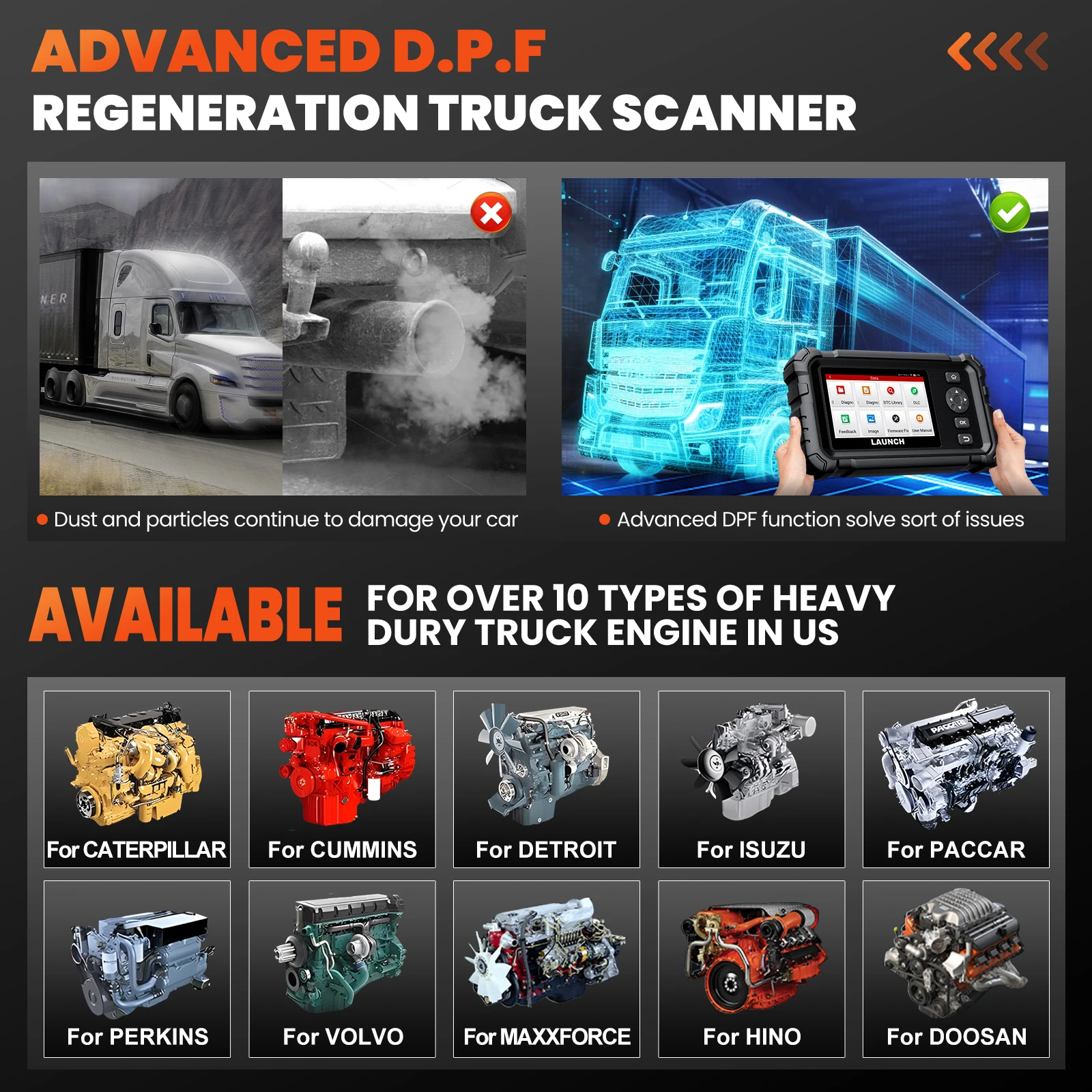 LAUNCH CRP129 HD Elite 24V Heavy Duty Truck All Systems Diagnostic Tools 7 Service Oil Speed Limit Injector DPF OBD2 Scanner