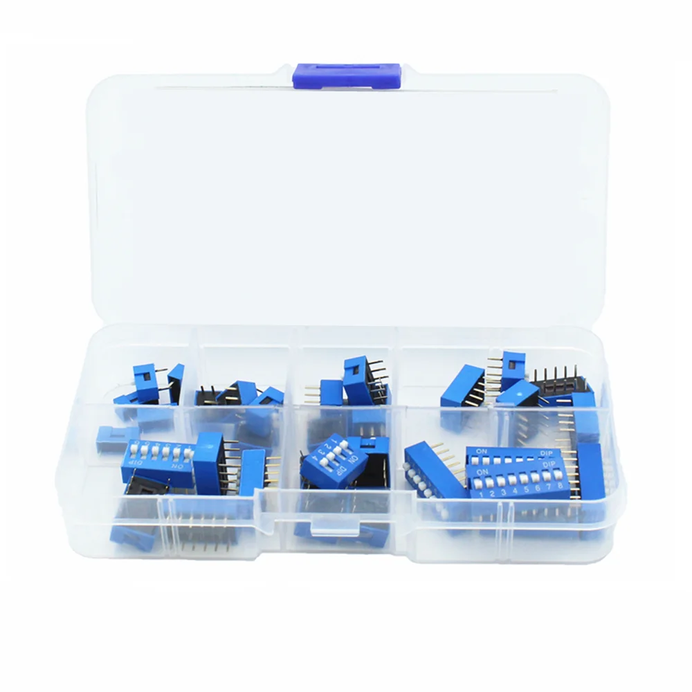 35PCS/LOT Blue Dip Switch 1 2 3 4 5 6 8 Way 2.54mm Toggle Switch Snap Switches Mixed Kit Each 5PCS Combination Set