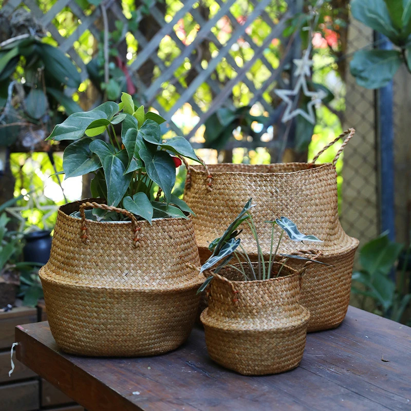 Zerolife Seaweed Wicker Basket Rattan Hanging Flower Pot Dirty Clothes Basket Storage Basket Cesta Mimbre Basket Picnic Basket