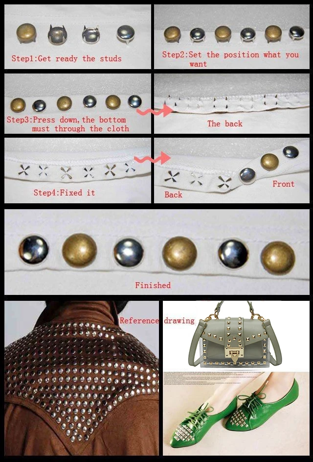 100Pcs 2.5-16mm Round Dome Spike Studs Spots Rivets Nailhead Punk Rock DIY Leather Craft For Clothing Bag Shoes Parts Decoration