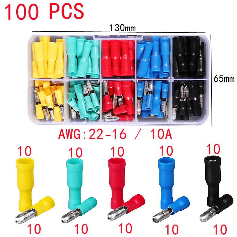 Box,Bullet Type Lnsulated Electrical Connector,Female and Male Wire Connector,Brass Electrical Crimp Terminalss,Car Accessories