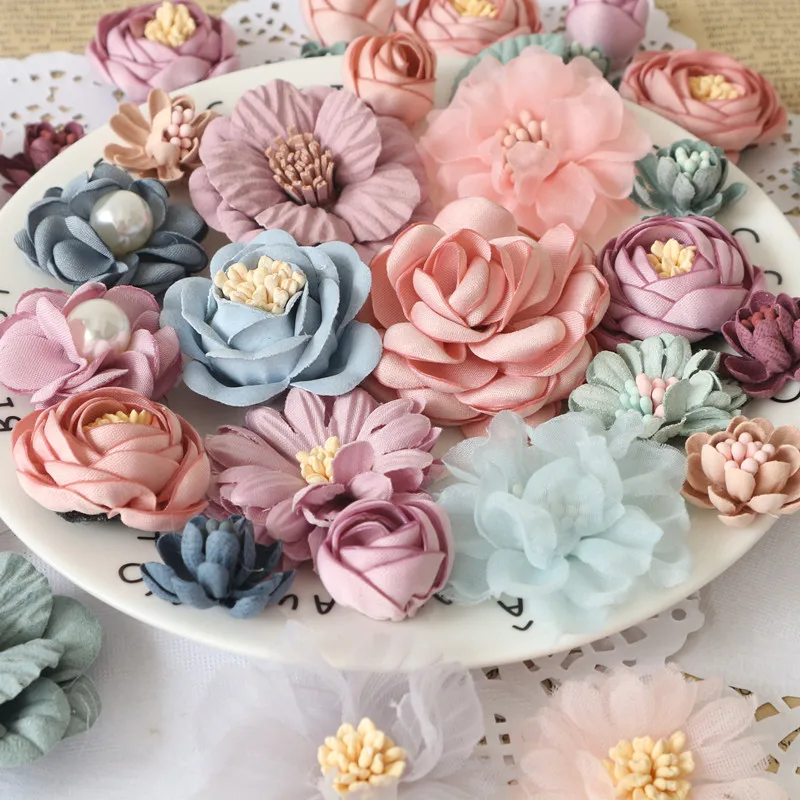 10Pcs/Set Mix Fabric Flowers Simulation Flower Head Decoration Flowers For DIY Accessories